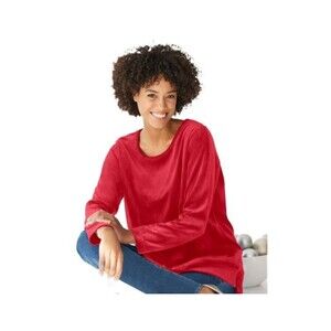 NWT Woman Within Velour Plush Tunic Classic Red‎ Comfy Sweatshirt Soft 2X 26/28